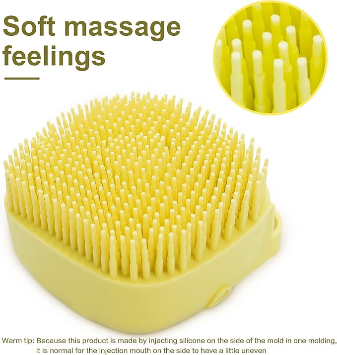 Pet Bath Brush Dog Bath Brush Shampoo Dispenser Soft Silicone Dog Bathing Brush Dog Shampoo Brush scrubbers for Cats and Dog Shower Brush Grooming (Yellow)