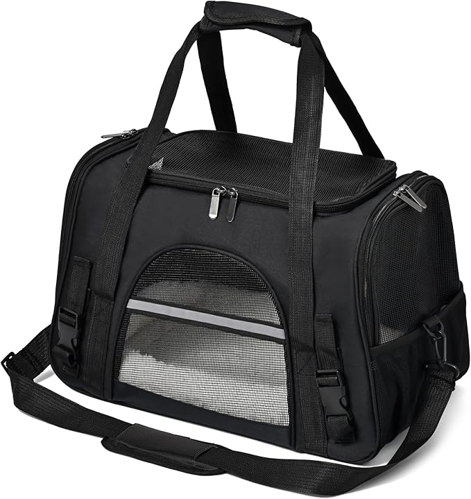 Dog Cat Carrier Soft for Small Pet Up to 16 Lbs TSA Airline Approved Travel Carrier Collapsible Puppy Car Mesh Bag 17.5 * 10.2 * 11.4 inch - Black