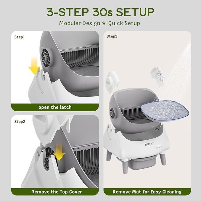 Self Cleaning Litter Box for Multiple Cats, Automatic Cat Litter Box with App Control, Open Top Design, Safety Protection, Ultra-Quiet, Includes Waste Bags, Large Waste Bin, & Brush (White)