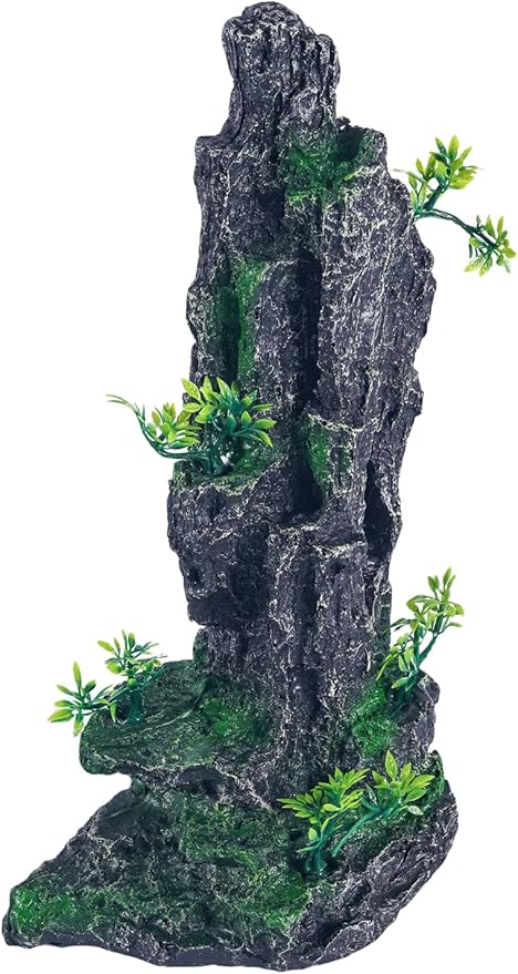Large Fish Tank Decorations - Mountain View Aquarium Ornament with Tree House Cave