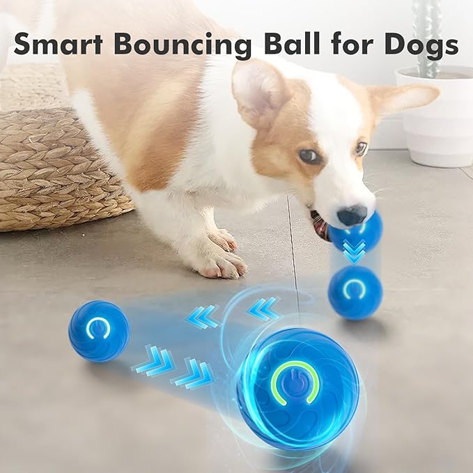 Interactive Dog Toy Ball for Indoor, Automatically Moving, Bouncing Ball Toy, USB-C Rechargeable (Blue+Orange)