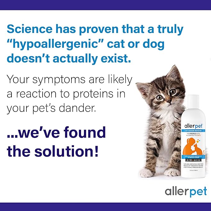 Allerpet Cat Dander Remover w/Free Applicator Mitt - Effective Cat Dander Remover - Anti Allergen Solution Made in USA - (12oz)