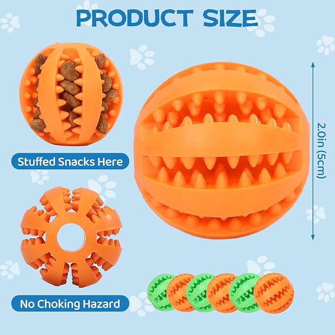 6 Pack Dog Puzzle Teething Chew Toy Balls Interactive Dog Toys for Treat Dispensing Durable Dog Ball for Puppy Tooth Cleaning