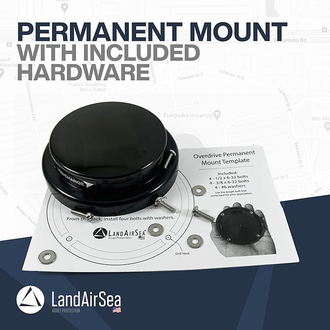 LandAirSea Overdrive Permanent GPS Tracker - Includes Waterproof Hardwire Kit and Permanent Mount. Perfect for Long-Term Tracking of Equipment, Vehicles, and More. Real-Time Global Tracking.