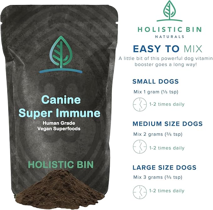 HOLISTIC BIN Canine Super Immune Support - Dog Multivitamins & Supplements with Beet, Chlorella, Mushroom Complex (Reishi, Maitake, Turkey Tail) - for Immune Function & Overall Health - 100g Powder