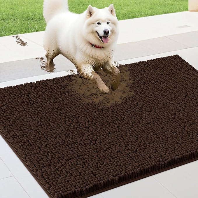 IM HOME 36" x 24" Brown Dog Door Mats for Muddy Paws, Chenille Absorbent Dog Mat, Non Slip Heavy Mud Mat for Dogs, Soft Pet Bed Mat for Entryway, Mud Paws, Inside Floor