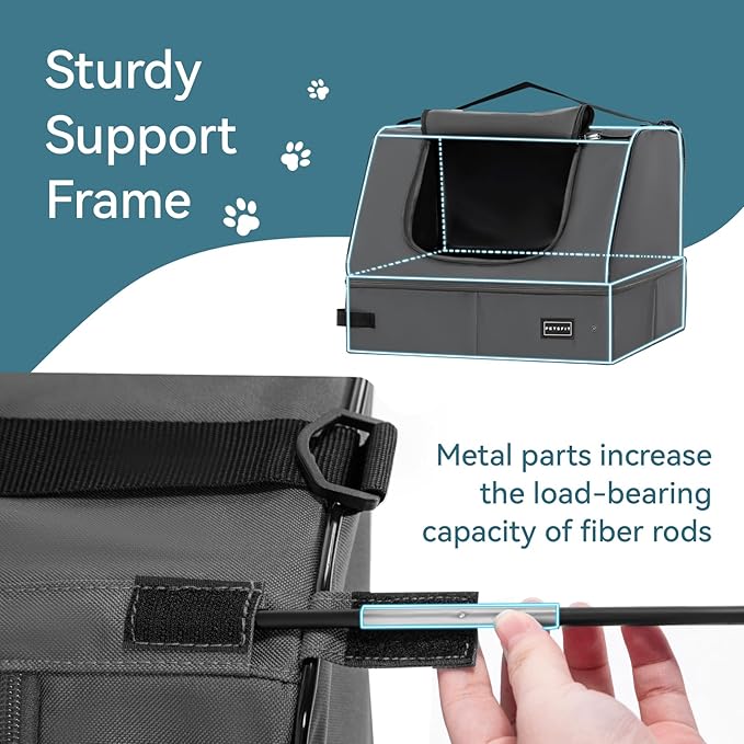 PETSFIT Portable Cat Litter Box - Removable 2-Layer Leak-Proof Lining, Scratch-Resistant Fabric with Sturdy Support Frame, Travel & Collapsible Cat Litter Box Grey