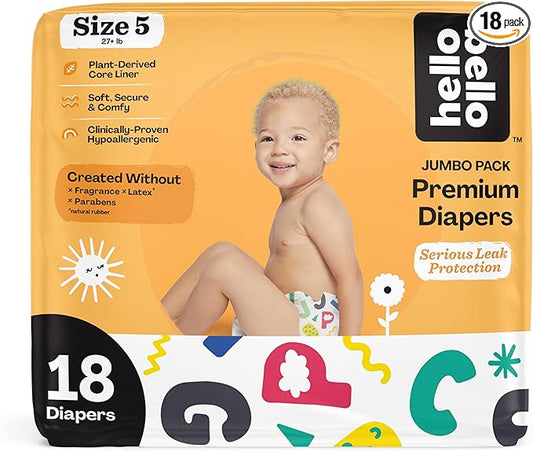 Hello Bello Premium Baby Diapers Size 5, 18 Count of Disposable, Extra-Absorbent, Hypoallergenic Baby Diapers with Snug and Comfort Fit, Alphabet Soup