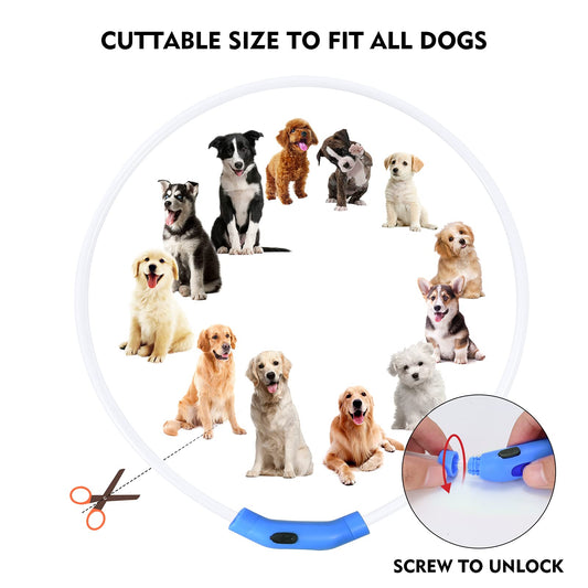 NOVKIN LED Dog Collar, Rechargeable Light Up Dog Collars,IP67 Waterproof Dog Lights for Night Walking，Adjustable, Reusable Safety Necklace for Small Medium Large Dogs(Blue)