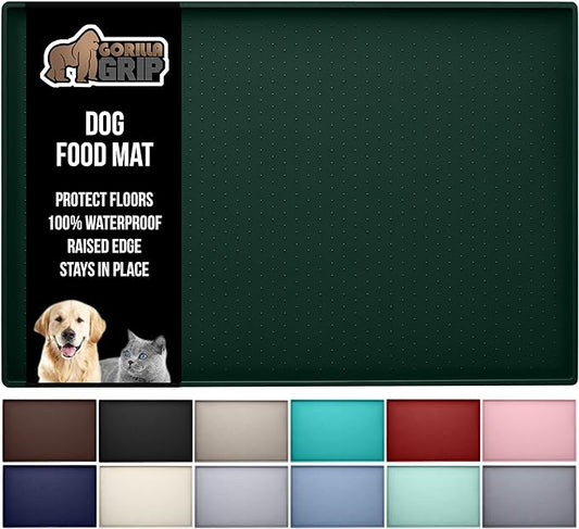 GORILLA GRIP 100% Waterproof Raised Edge BPA Free Silicone Pet Feeding Mat, Dog Cat Food Mats Contain Spills Protects Floors, Placemats for Cats and Dogs Water Bowl, Pets Accessories 32x24 Green