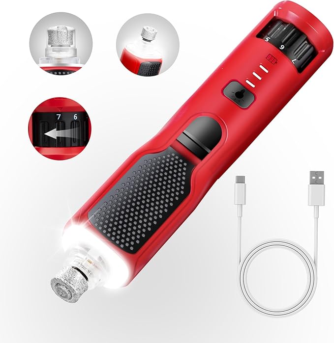 Dog Nail Grinder 7-Speed & 360° LED Light, Professional Pet Nail Grinder for Dogs and Cats, Electric Dog Nail Trimmer Painless Paws Grooming & Smoothing Tool for Large Medium Small Dogs Cats Pets