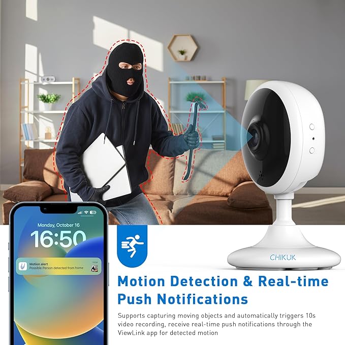 WiFi Security Camera, 2K Indoor Camera with Night Vision, Motion Detection Pet Monitor with 2-Way Voice, 24/7 SD Card & Cloud Storage, App Control and Mobile Alerts, Compatible with Alexa, 6pcs