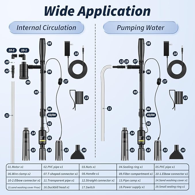 Fish Tank Cleaner - Aquarium Gravel Cleaner, 530GPH/32W Electric Fish Tank Cleaning Tools, Adjustable Water Flow Aquarium Cleaner Kit, Turtle Tank Gravel Cleaner Vacuum for Wash Sand, Water Changing