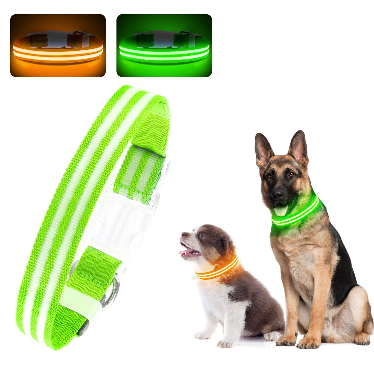 LED Dog Collar, Light Up Dog Collar, Lighted Dog Collars Adjustable for Night Walking, Glow in The Dark Dog Collars Light with USB Rechargeable Color Changing Waterproof for Dogs (Green, Small)