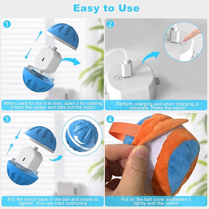 Dog Toys Dog Ball, Durable Motion Active Rolling Balls with Remote Control LED Light, Rubber Peppy Pet Balls for Medium Large Dogs, USB Rechargeable, 3.2-in Diameter (Blue)