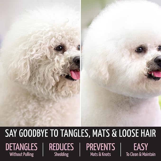 Tauro Pro Line Plastic Long & Short Hair Slicker Dog Brush for Deshedding & Detangling - Pink Slicker Brush for Dog & Cat Grooming - 0.98″ Pins, Non-Slip Grip, Size L