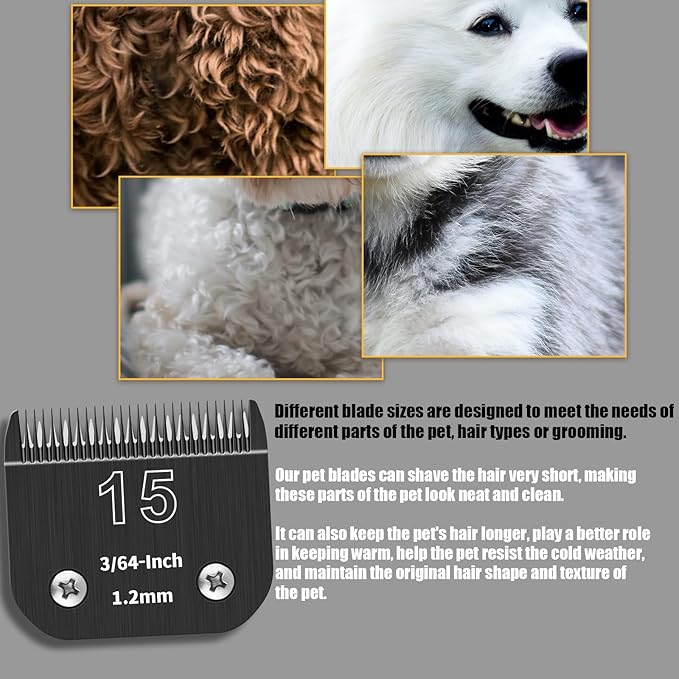 3 Pack 15# Detachable Dog Grooming Steel Blades,Compatible with Andis,Oster A5,Wahl KM-10 Series,Cut Length 3/64" 1.2MM （Black）