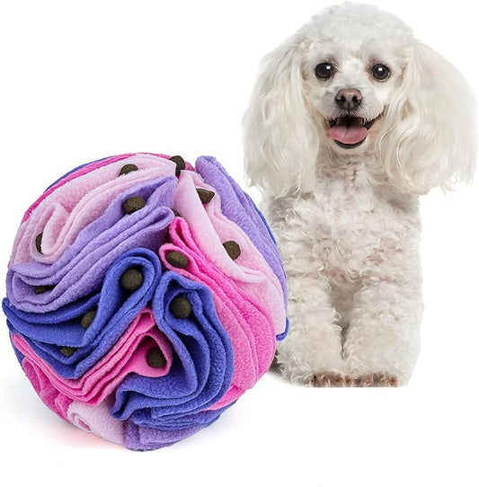 Pet Snuffle Ball, Puzzle Sniffing Interactive Dog Ball for Blind Dogs Training Stress Relief Dog Enrichment Toys Treat Machine Washable (15cm, Pink and Purple)