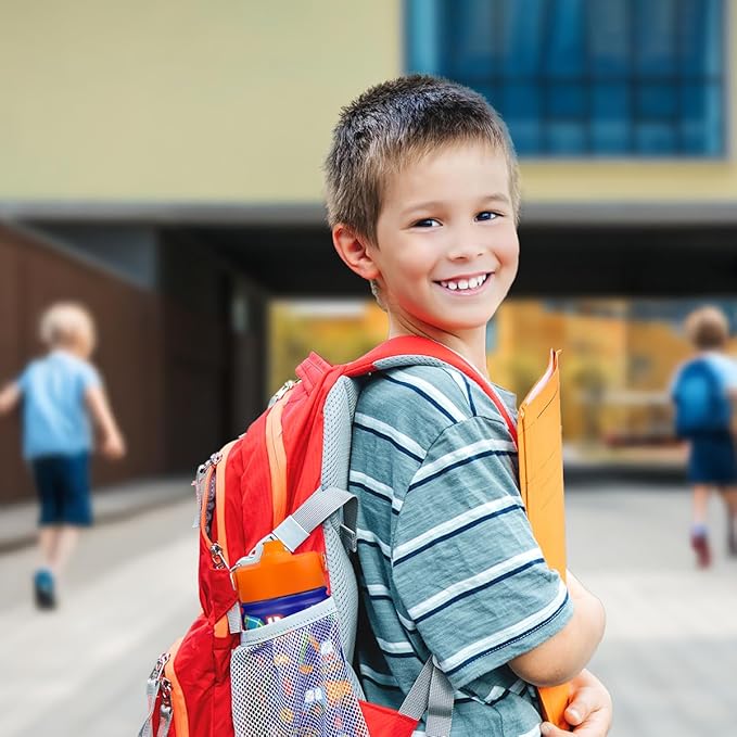 Kid Water Bottle 12oz with Straw Lid - 2-Pack Insulated Stainless Steel Water Bottles for Kids Boys Girls - Travel Cup for School Sports, Construction & Transportation