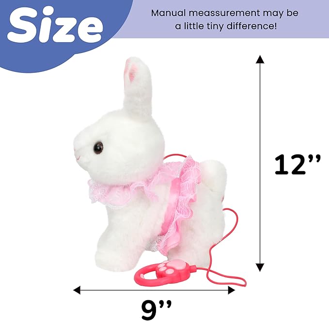 Hopearl Hopping Bunny Interactive Electronic Rabbit Toy Remote Control Leash Animated Pet Repeat What You Said Singing Gifts for Toddlers, White, 12''