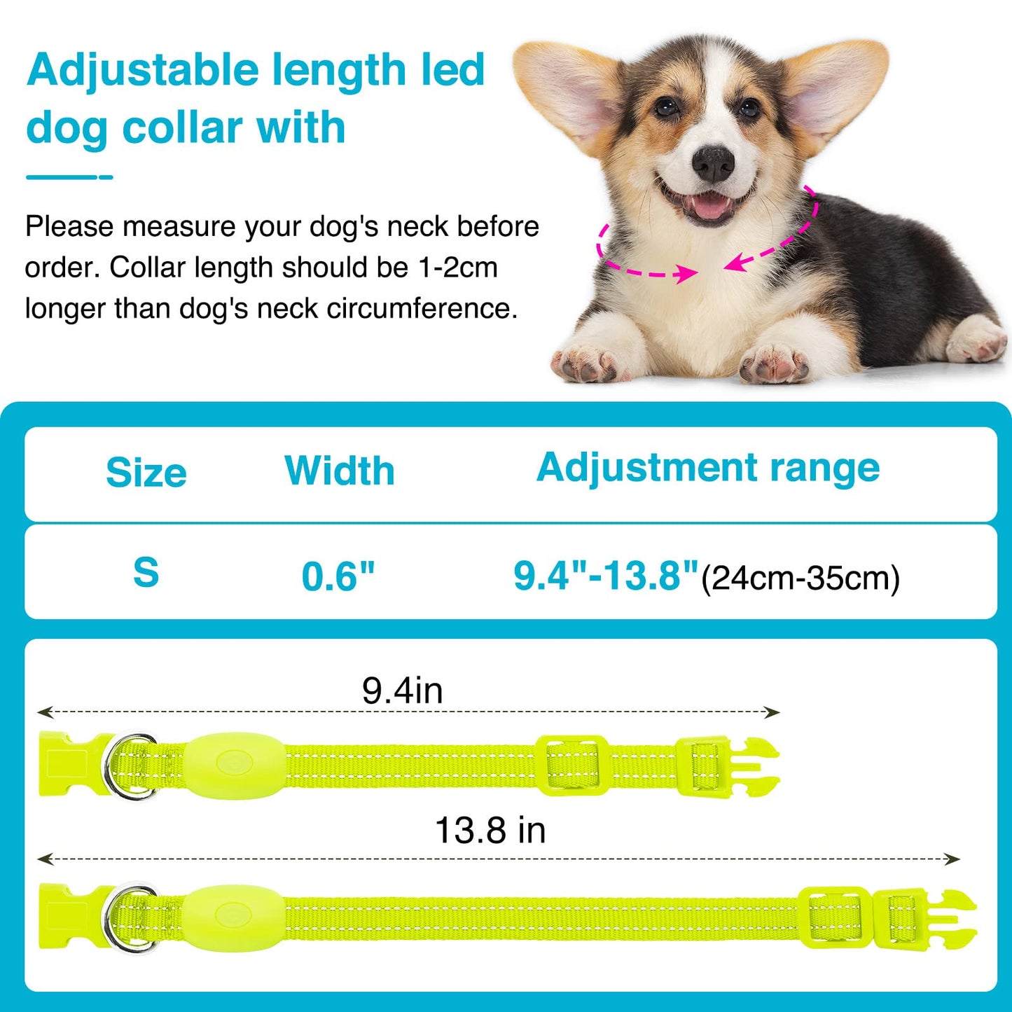 KOSKILL LED Dog Collar - Light Up, Adjustable, Rechargeable, Waterproof, Glow in Dark for Small Pets (S, Green)