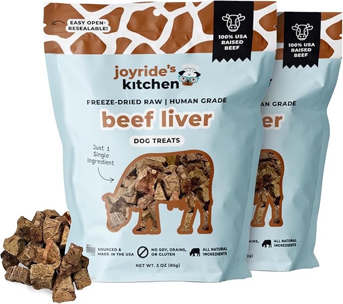 Joyride's Kitchen Freeze-Dried Beef Liver Dog Treats, Single Ingredient, All-Natural, Protein-Rich Dog Training Treats, Made in USA - Perfect for Picky Eaters, Supports Rescue Dogs, Pack of 2