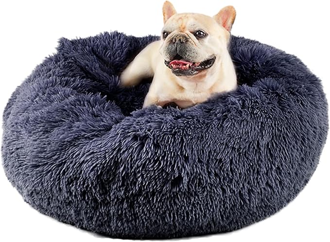 Himax Medium Dog Bed, Round Dog Bed with Blanket Attached, Comfort Fluffy Calming Dogs Beds Washable (20"/26"/35") Deep Grey