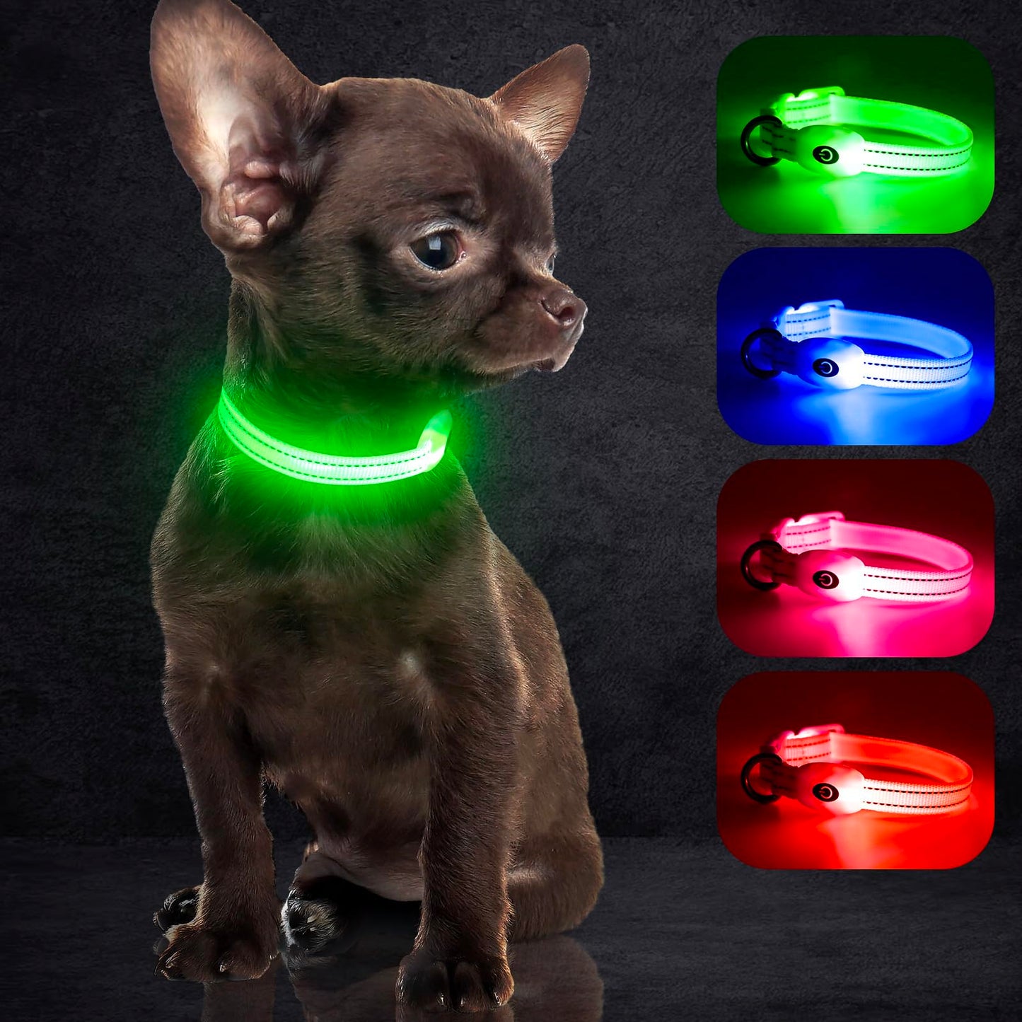YFbrite Light up Dog Collars, USB Rechargeable LED Dog Collar, Adjustable LED Cat Collar, Durable Flashing Collar for Cats, Puppy, Small, Medium, Large Dogs (Green, XS)