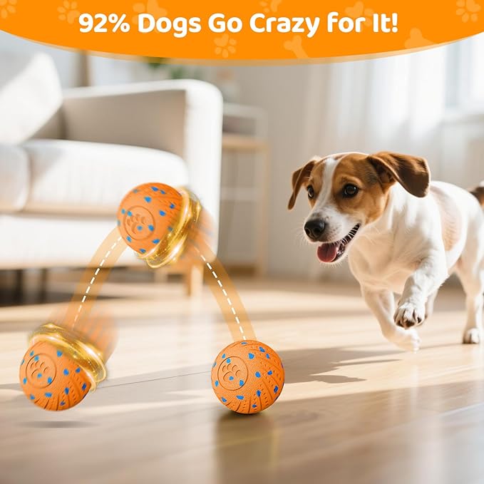 Self-Moving Dog Ball Interactive Dog Toy with Automatic Rolling, Bouncing & Vibration to Keep Dogs Entertained Chew-Proof & Waterproof for Small/Medium Breeds, O18-Orange