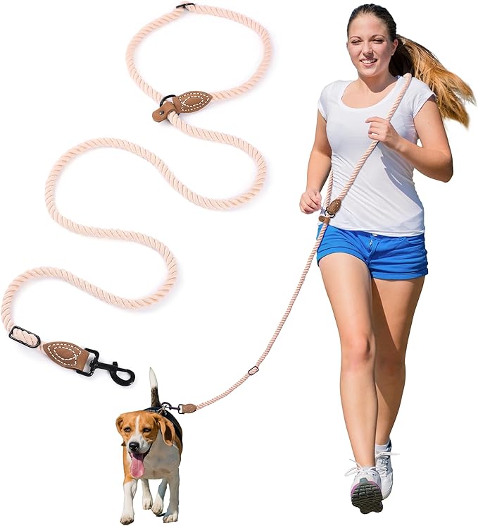 Mile High Life Hands Free Dog Leash, Crossbody Waist Leash with Genuine Leather Connection, Multifunctional Adjustable Slip Lead for Dog Walking Running (Light Brown, 8FT)