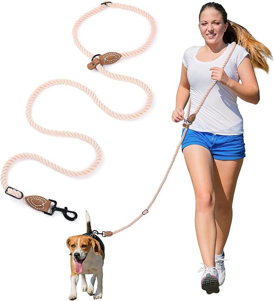 Mile High Life Hands Free Dog Leash, Crossbody Waist Leash with Genuine Leather Connection, Multifunctional Adjustable Slip Lead for Dog Walking Running (Light Brown, 7FT)