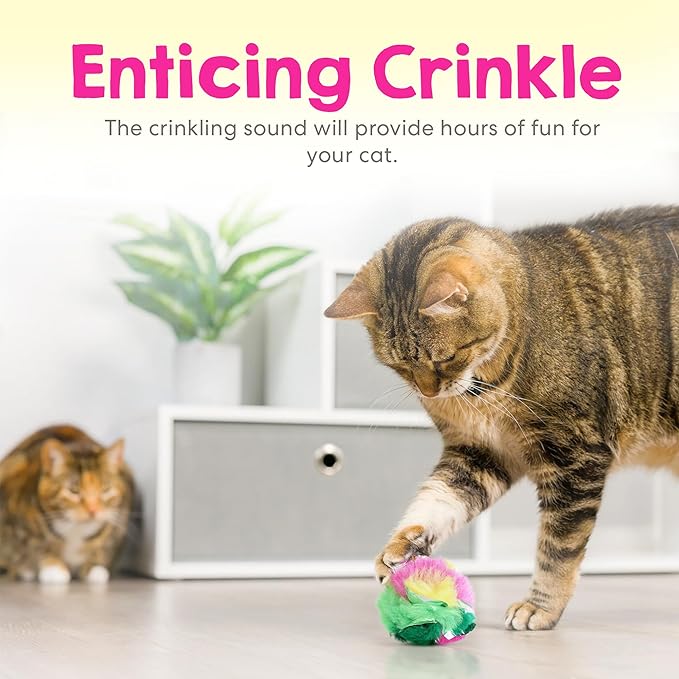 Large Cat Crinkle Ball Toy – 1-Pack of 2.5" Lightweight Indoor Kitten Toy – Soft, Sparkle, Interactive, Safe for Pets, Kittens & Cats, Enrichment & Birthday Gift, Alternative Foil-Like Toy Balls