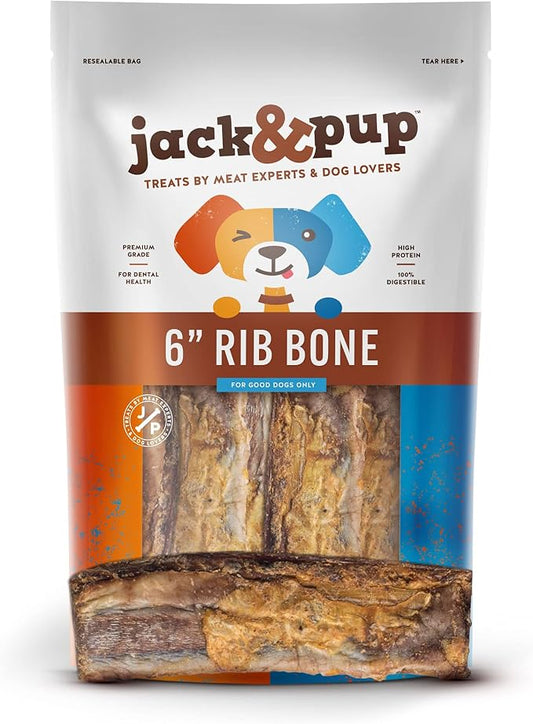 Jack&Pup 6" Rib Bones for Dogs | Beef Bone for Dogs, Flavorful Real Dog Bones (13 Pack)