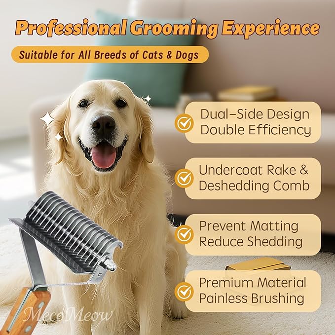 3 in 1 Undercoat Rake for Cats- Professional Pet Dematting & Deshedding, Efficiently Remove Loose Hair & Matted Fur, Professional Shedding Comb for Indoor & Long Haired Cats Dogs