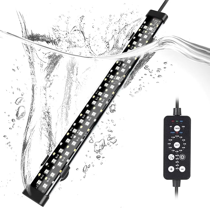 hygger Submersible LED Aquarium Light, 17W 19in 24/7 Mode Fish Tank Light with 5 Rows Beads, with Timer 9 Colors and Adjustable Brightness, Full Spectrum IP68 Waterproof Light for Fish Tank 20-35 inch