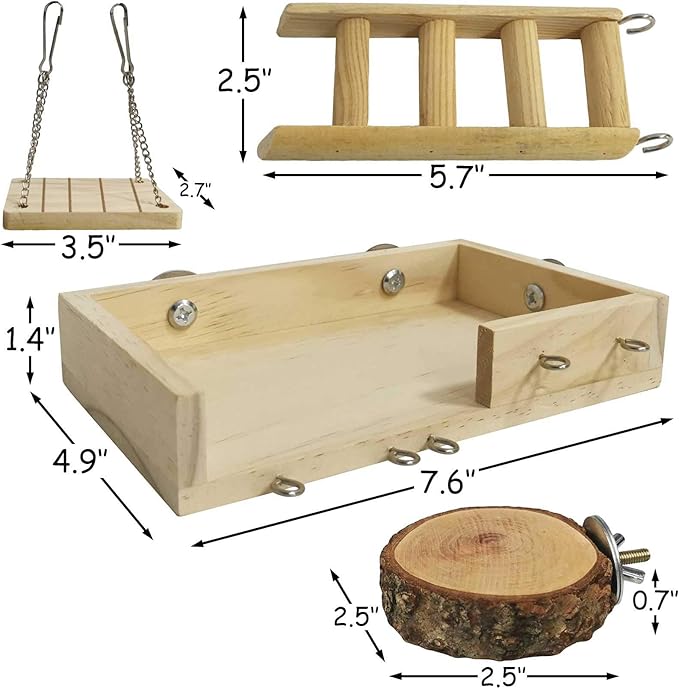 kathson Hamster Toy Set with Platform, Ladder, Swing - 5PCS Wooden Climbing Playground Accessories for Gerbils, Dwarf Hamsters, Rats, Chinchillas