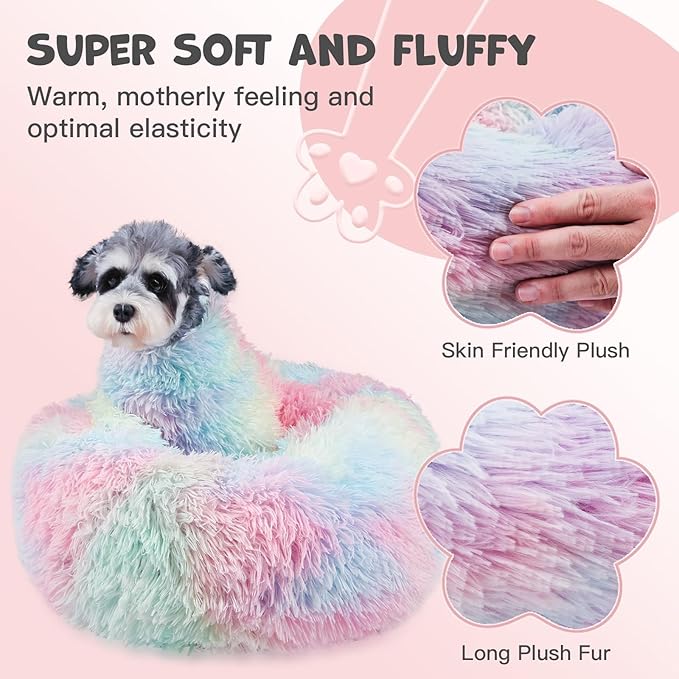 Himax Small Dog Bed, Fluffy Dog Bed with Blanket Attached, Cat Bed Washable, Multi-Colored (20"/26"/35")…