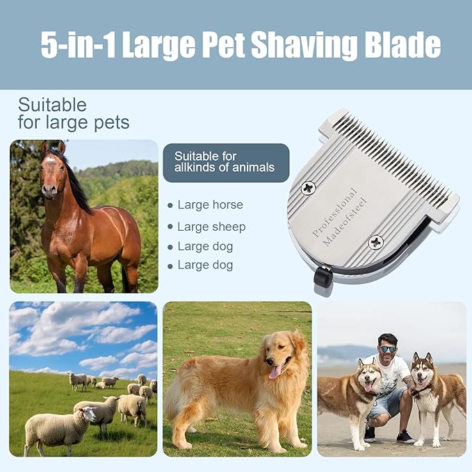5 in 1 Fine Replacement Blades Compatible with Wahl Bravura Clipper Chromado，Creativa，Figura Dog Clippers for Dogs Grooming （for Larger Animals）