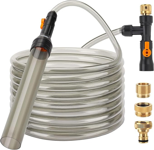 hygger Bucket-Free Aquarium Water Change Kit Metal Faucet Connector Fish Tank Vacuum Siphon Gravel Cleaner with Long Hose 33FT Drain & Fill