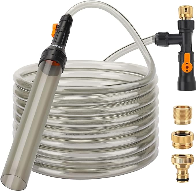 hygger Bucket-Free Aquarium Water Change Kit Metal Faucet Connector Fish Tank Vacuum Siphon Gravel Cleaner with Long Hose 25FT Drain & Fill