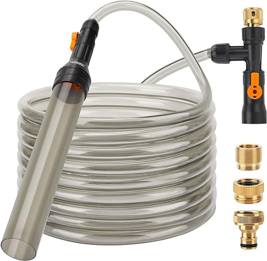 hygger Bucket-Free Aquarium Water Change Kit Metal Faucet Connector Fish Tank Vacuum Siphon Gravel Cleaner with Long Hose 25FT Drain & Fill