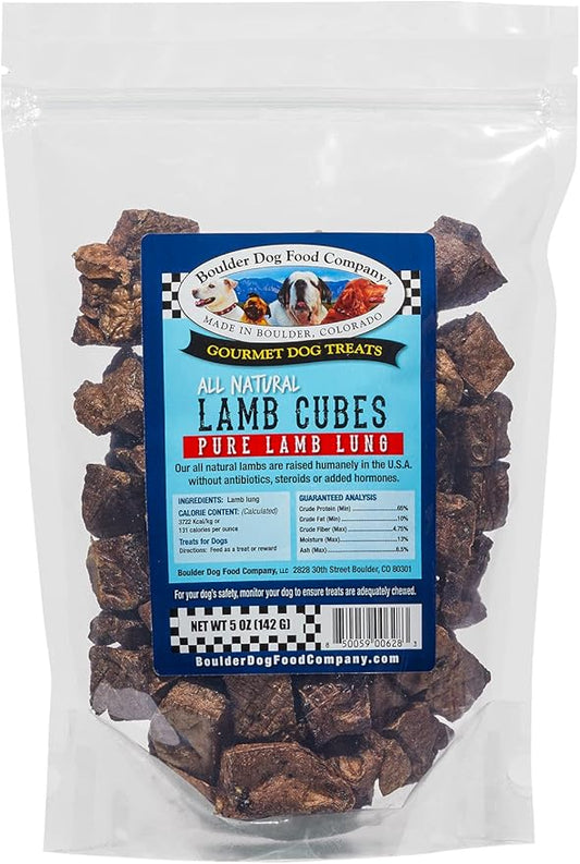 Lamb Cubes: Pure Lamb Dog Treats - All Natural Treats for Dogs. Vet Approved, Single Ingredient, Grain Free, Healthy & Nutritious Premium-Grade Meat, Tasty Treats for Dogs (Lamb Lung, 5oz)