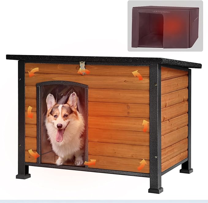 GUTINNEEN Dog House Insulated Outdoor Dog Kennel with Liner for Winter