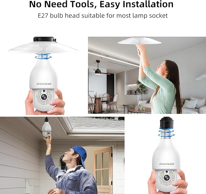 2K Light Bulb Security Camera, 2.4&5Ghz WiFi Light Bulb Camera, Light Socket Security Cam with Motion Detection,Two-Way Talk,24/7 Recording,Compatible with Google Assistant & Alexa (2 Pack)