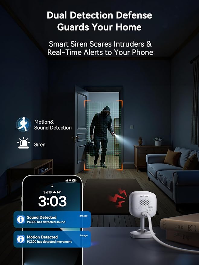 Outinput Indoor Security Camera 2K WiFi Cam丨Home Security, Baby Monitor, Pet Camera丨Smartphone Control, Instant Alert, Motion Detect, Night Vision, Cloud&Local Storage, Share to Family