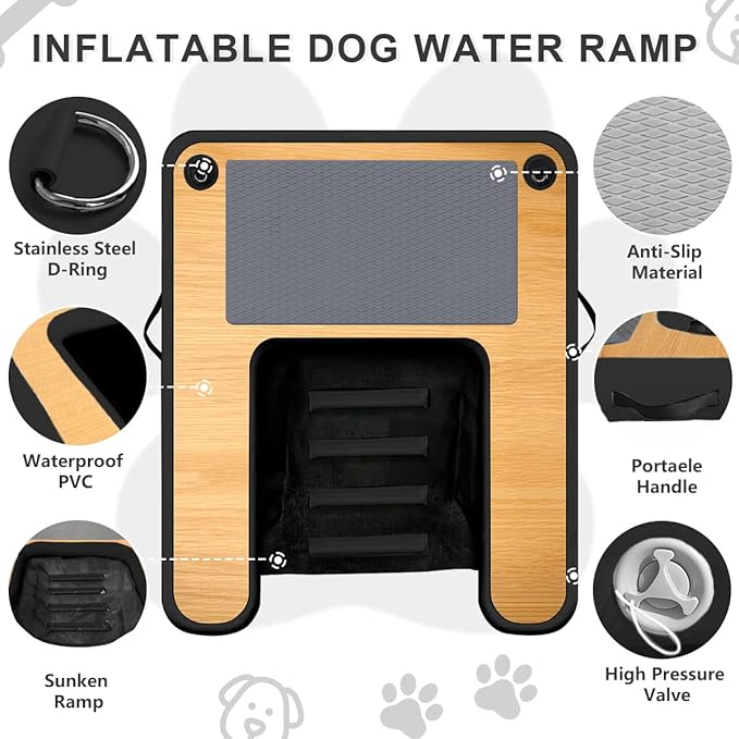 Inflatable Dog Boat Ramp Water Ramp for Pool, Float Floating Dog Ramps with Anti-Slip EVA for Lakes, Boats, Docks