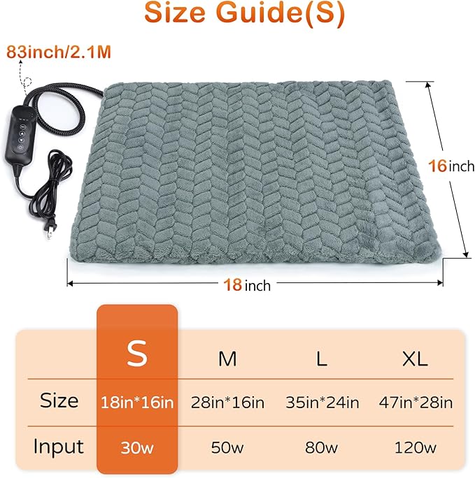 GASUR Pet Heating Pad, Waterproof Electric Dog Cat Heat Pad with Timer, Temperature Adjustable Heated cat Bed for Winter, Auto Power-Off, Anti-bite Heated Pad for Dogs Cats -18''x16'', Small