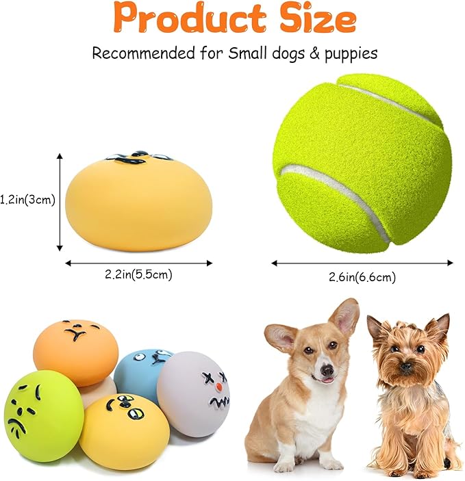 Squeaky Dog Toys for Puppies Small Dogs, [6 Pack] Latex Rubber Interactive Fetch Balls with Squeaker, Funny Puppy Play Ball Toy