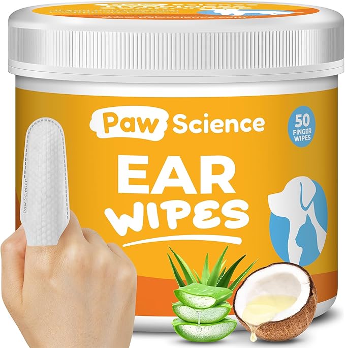 Dog Ear Cleaner Wipes – Finger Wipes for Dogs and Cats – Cleaning, Soothing, & Deodorizing Itchy Ears – Pet Ear Relief Solution (Coconut)