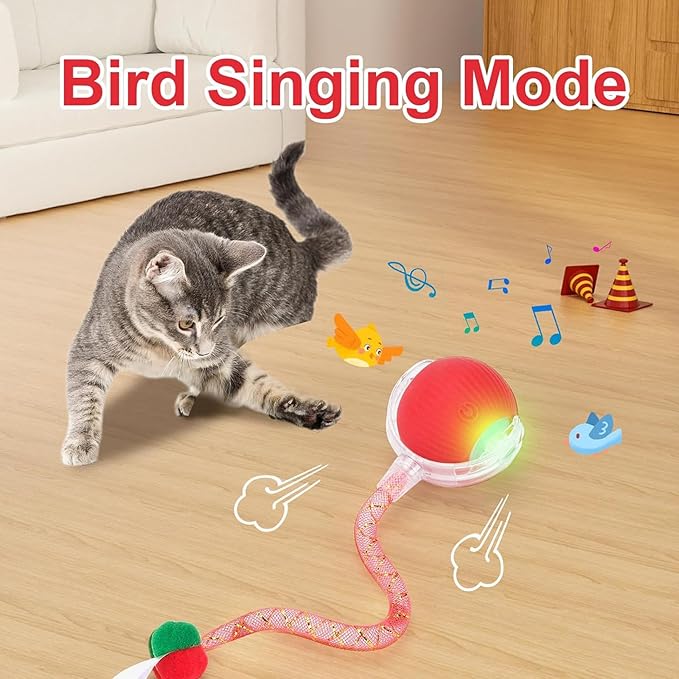 2 Packs Speed 2.0 Tail Interactive Cat Toys for Indoor Cats, Chirping & Motion Activate Ca t Toy, Smart Kitten Rolling Ball Moving Ball Toys, Rechargeable Dog Cat Bal l for Enrichment Exercise